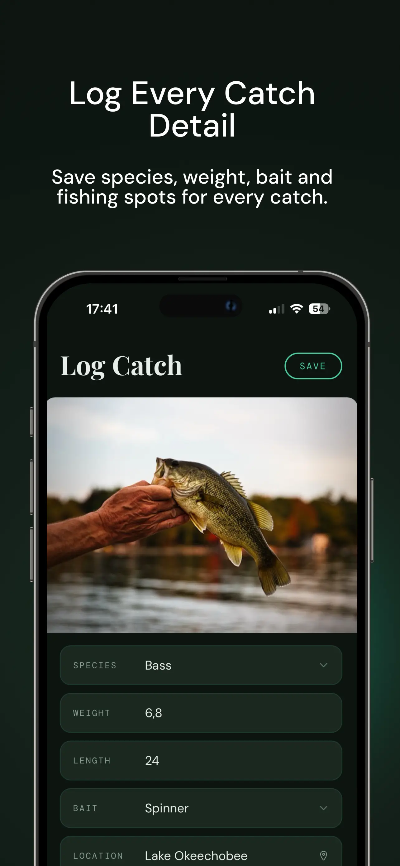 MyFishLog Fishing Journal – Log Catch screen